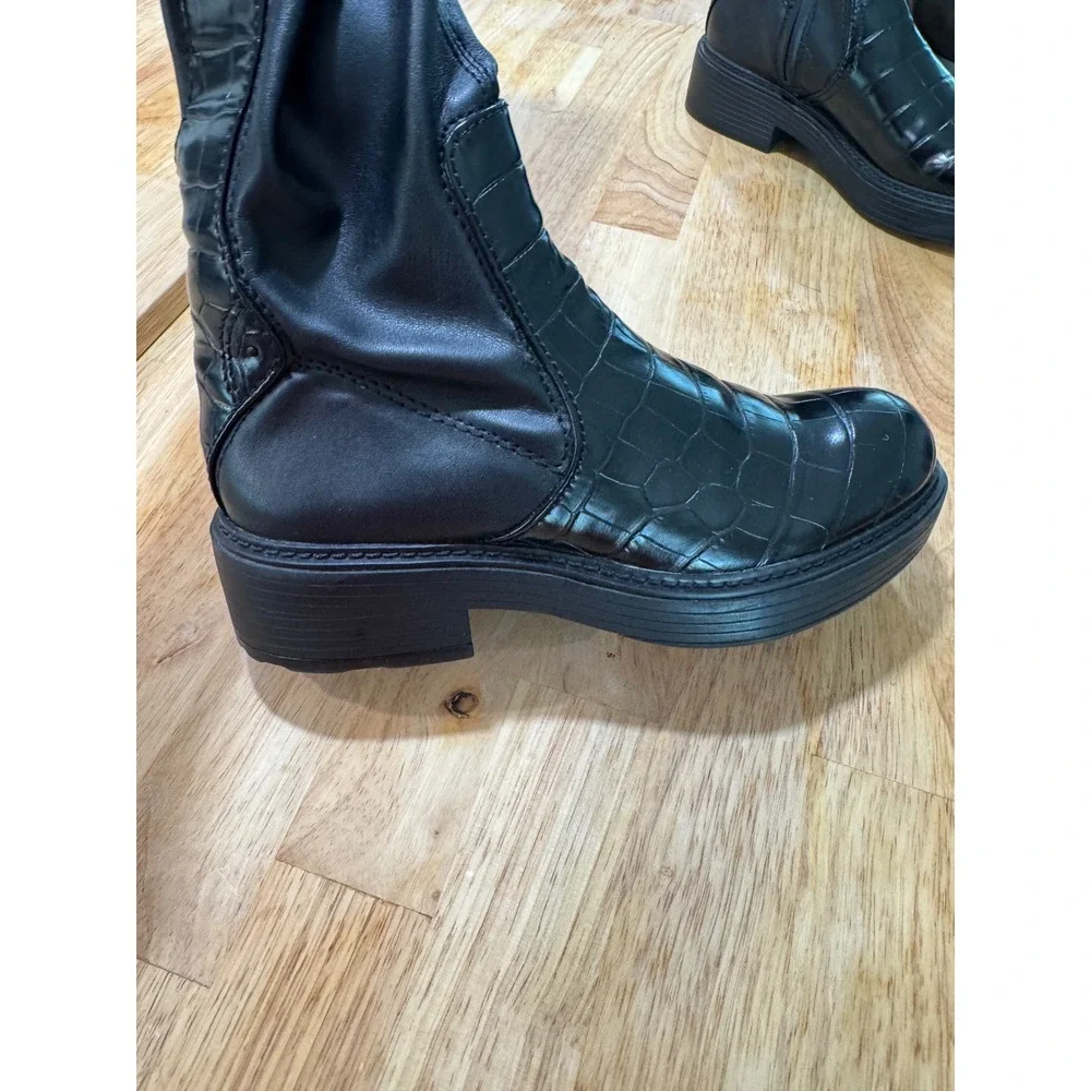 Franco Sarto Keaton Black Croc Embossed Knee High Moto Riding Boots Size 7